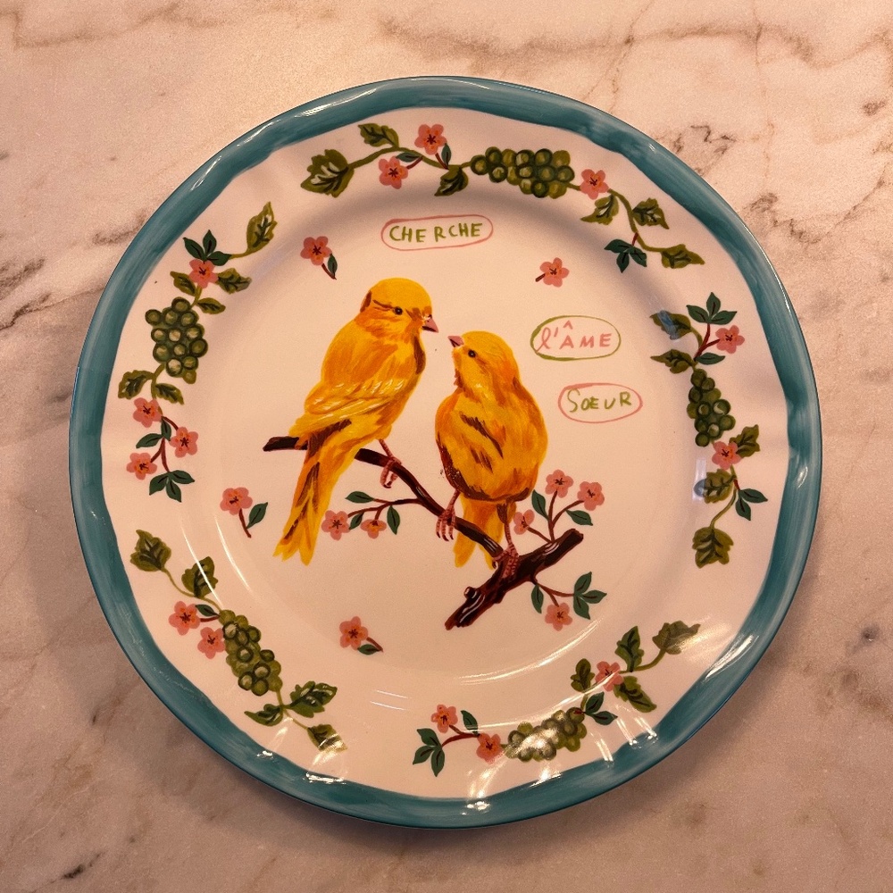 Colorful, Whimsical Anthropologie Nathalie Léte Yellow Bird 10” Dessert Plate